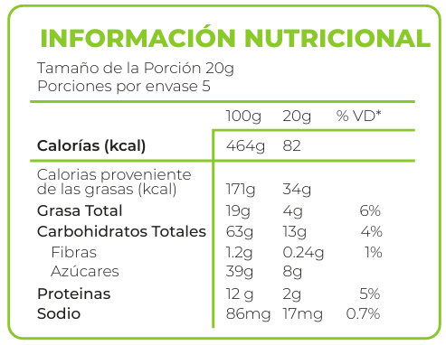 Choco Quinua 100g - Información nutricional